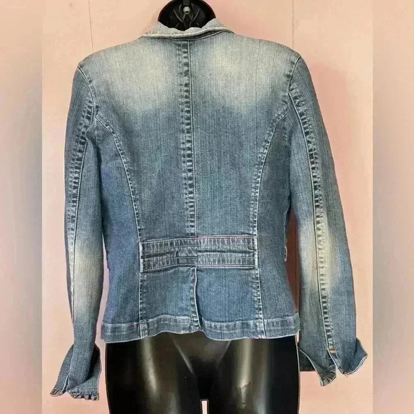 Vintage Distressed Twenty One Women's Sz L Form Fitting Jean Jacket - Picture 3 of 5